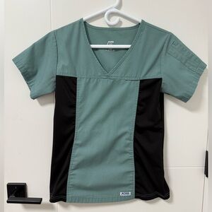 Green and Black Scrub Mobb Scrub Top with Stretch Sides